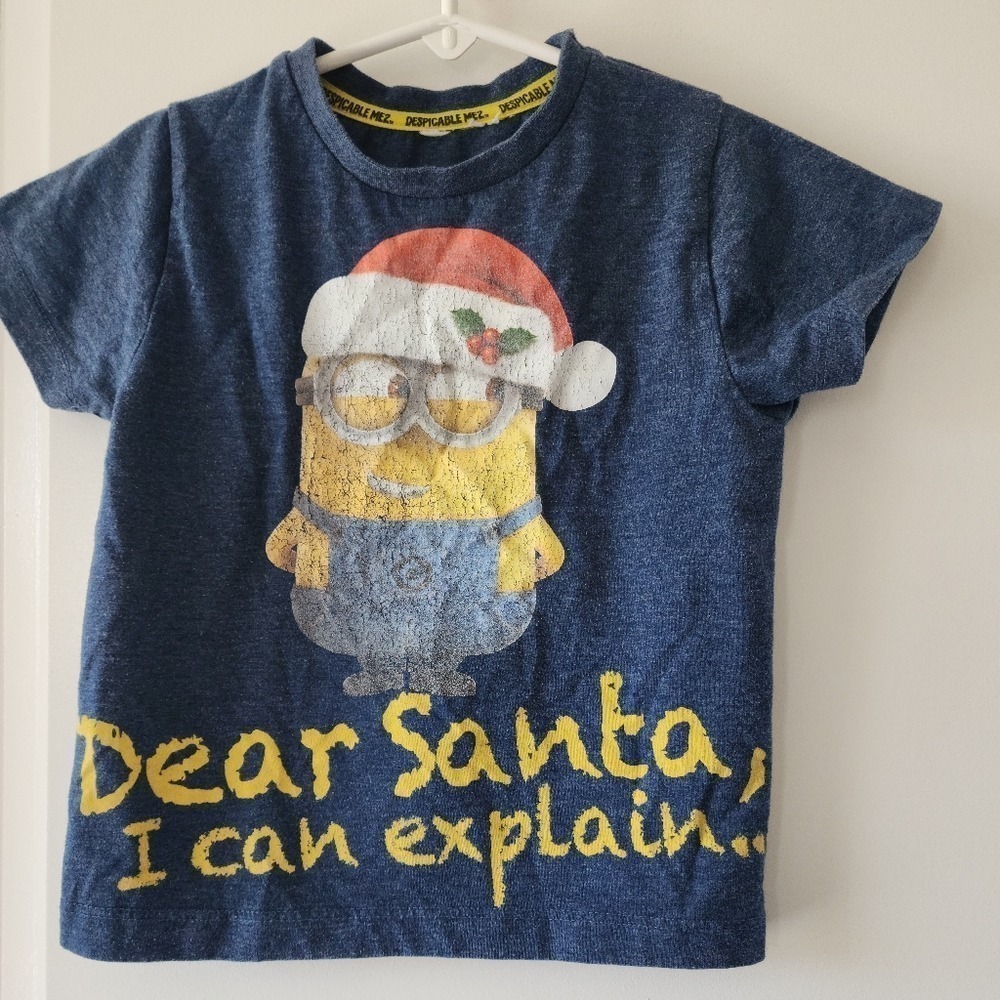 Kid's 2t Despicable Me Minion Christmas T-Shirt Blue Holiday Santa Toddler